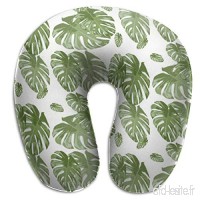 Travel Pillow Tropical Palm Elephant Leaf in Greens Botanical Memory Foam U Neck Pillow for Lightweight Support in Airplane Car Train Bus - B07V2R9VFS